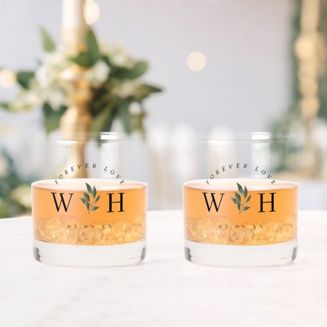 Personalize Rustic Floral Stem Wedding Monogram  Whiskey Glass (Insitu (Wedding))