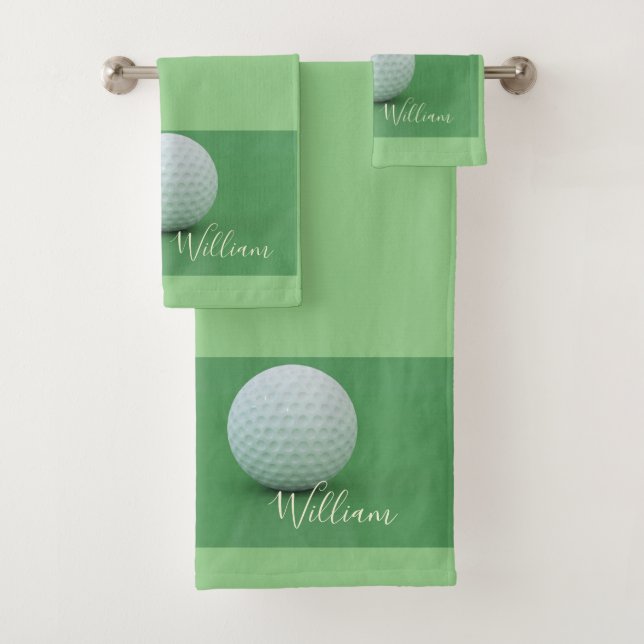 Personalize Sage Green Background Golf Ball Bath Towel Set (Insitu)