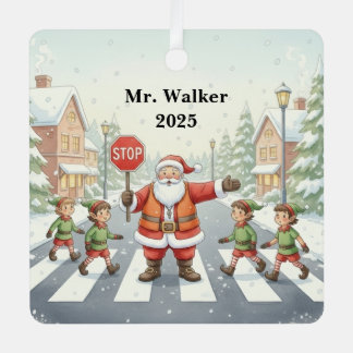 Personalize Santa as a School Crossing Guard Metal Ornament