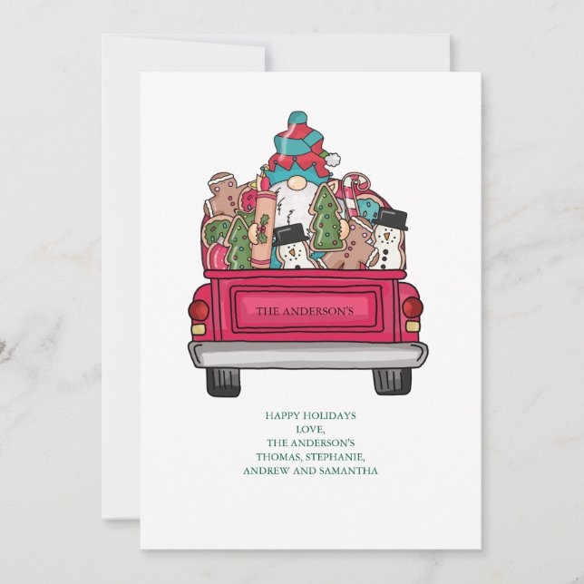 Personalize Santa Christmas Cookie Truck Christmas Holiday Card (Front)