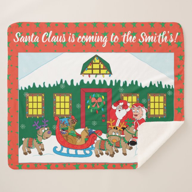 Personalize "Santa Claus is Coming" Blanket/Medium Sherpa Blanket (Front (Horizontal))