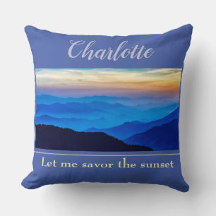 Personalize Savour the Sunset on Blue Background Throw Pillow