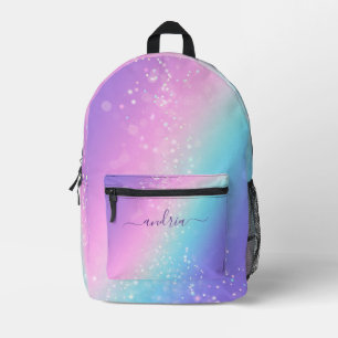 Personalize Script Name, Bokeh Stars Purple & Blue Printed Backpack