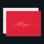 Personalize Script Name & Message, Red Holiday Card<br><div class="desc">Personalize your name In white script text and message (or leave blank) on red background. Click “Customize” to change colours and type styles.</div>