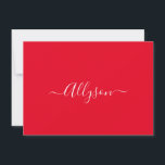 Personalize Script Name & Message, Red Holiday Card<br><div class="desc">Personalize your name In white script text and message (or leave blank) on red background. Click “Customize” to change colours and type styles.</div>