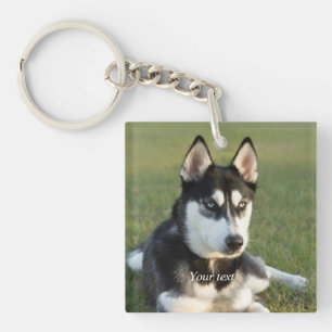 Personalize Siberian Husky puppy portrait Keychain