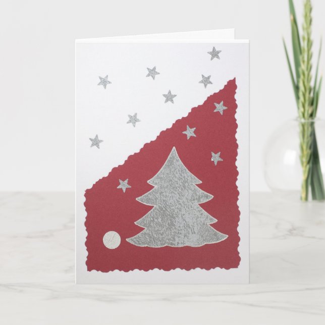 Personalize silver Christmas tree Holiday Card (Front)