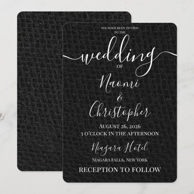 Personalize: Simple Black Net Texture Wedding Invitation (Front/Back)