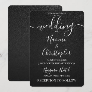 Personalize: Simple Black Vinyl Texture Wedding Invitation