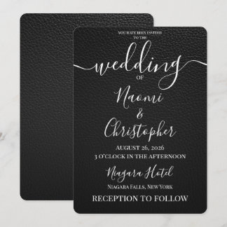 Personalize: Simple Black Vinyl Texture Wedding Invitation