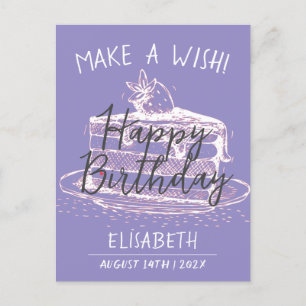 Personalize Simple Sweet Cake Make A Wish Birthday Postcard
