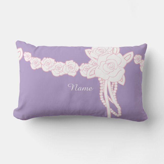 Personalize Single  Flower Trim Lilac Decorator  Lumbar Pillow (Front)