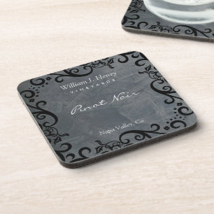 Personalize Slate And Black Scroll Wine Coaster