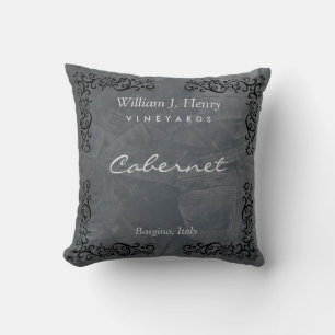 Personalize Slate And Black Scroll Wine Throw Pillow