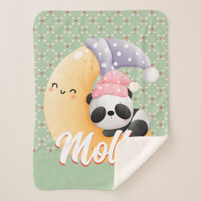 Personalize Sleeping Panda Baby Name Sherpa Blanket (Front)