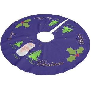 Personalize, Snow woman, Christmas tree, twig Brushed Polyester Tree Skirt