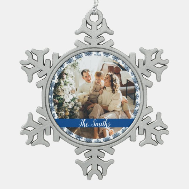 Personalize  snowflake pewter christmas ornament (Front)