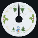 Personalize, Snowman, Christmas tree, twig Brushed Polyester Tree Skirt<br><div class="desc">Personalize, Hand sewn snowman from white sock and filled with grain, crochet blue hat and scarf and glued eyes and mouth black plastic and glued nose from red pearl. Hand cut Christmas twig. Four green Christmas tree and Christmas stars. *Every things you see on the products are hand made, but...</div>