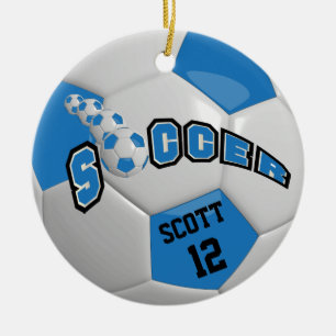 Personalize Soccer Ball   Blue Ceramic Ornament