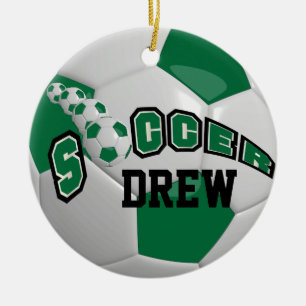 Personalize Soccer Ball Dark Green Ceramic Ornament
