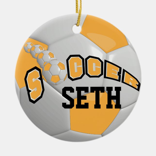 Personalize Soccer Ball | Gold Ceramic Ornament (Front)