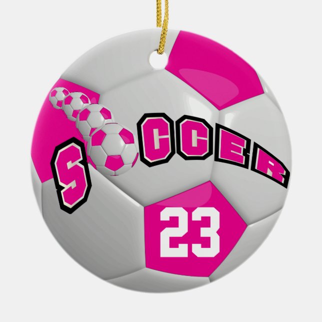 Personalize Soccer Ball | Hot Pink Ceramic Ornament (Front)