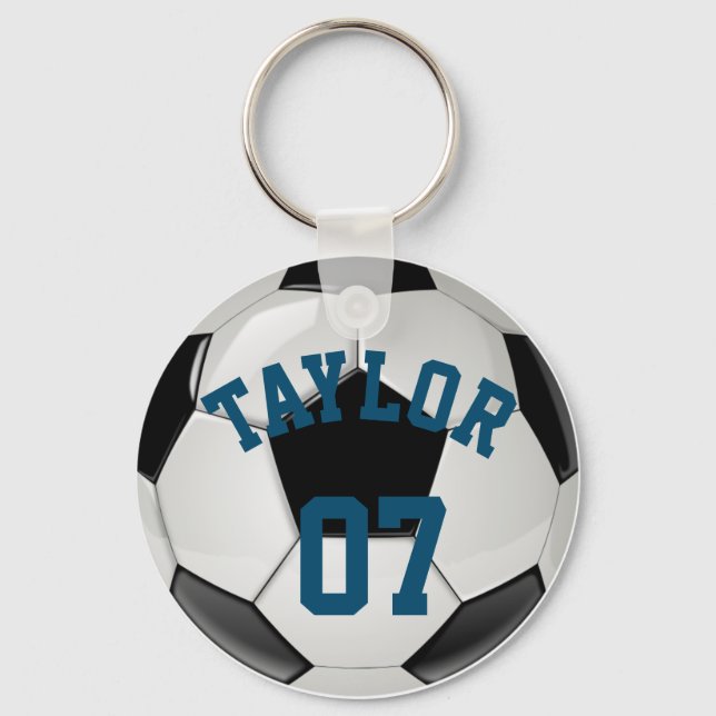 Personalize Soccer ball player's Name and Number Keychain (Front)