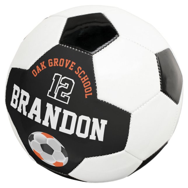 Personalize Soccer Sport- Orange, Black and White  Ball (Three Quarter)