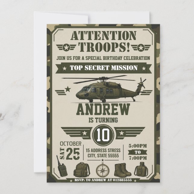 Personalize Soldier Birthday Invitation (Front)