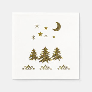 Personalize, Sparkly Christmas tree, moon, stars Napkin