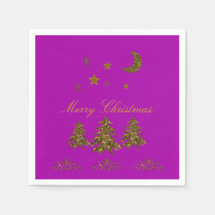 Personalize, Sparkly Christmas tree, moon, stars Napkin