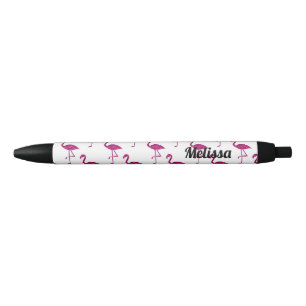 Personalize Sparkly flamingo Pink glitter sparkles Black Ink Pen