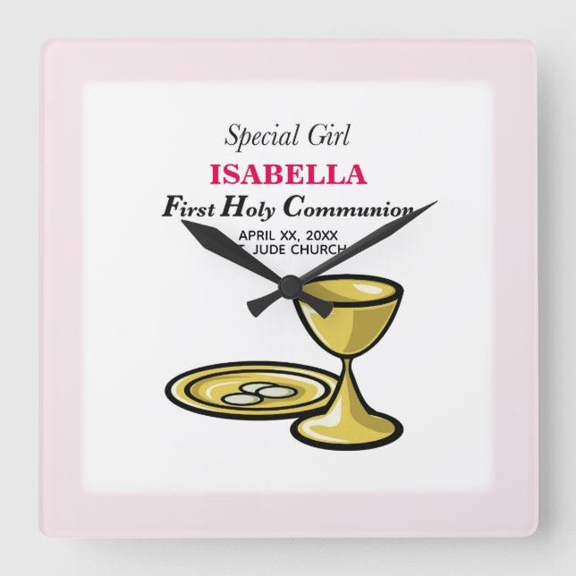 Personalize, Special Girl, First Communion Square Wall Clock (Front)