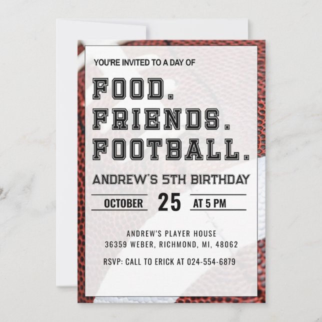 Personalize Sport Football Birthday Invitation (Front)
