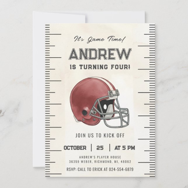 Personalize Sport Football Birthday Invitation (Front)