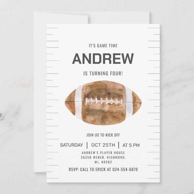 Personalize Sport Football Birthday Invitation (Front)