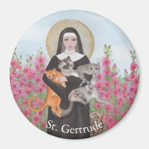 Personalize St Gertrude Patron of Cats Watercolor Magnet