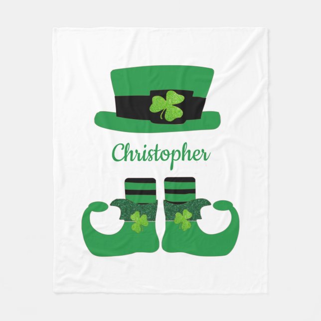Personalize St. Patrick's Leprechaun Green Black  Fleece Blanket (Front)