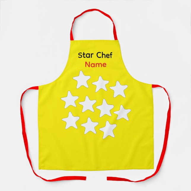 Personalize Star Chef Yellow Apron Red Straps (Front)