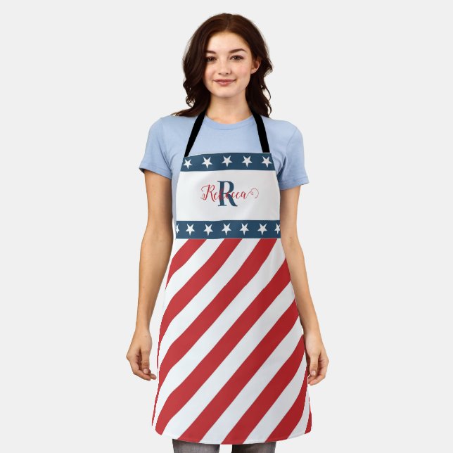 Personalize Stars and Stripes Red White and Blue Apron (Worn)