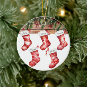 Personalize Stockings Large Family of 5 Christmas Ceramic Ornament
