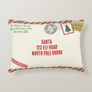Personalize Striped Santa Letter Christmas Accent Pillow