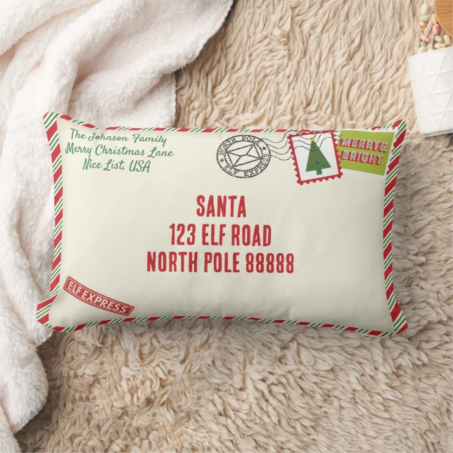 Personalize Striped Santa Letter Christmas Lumbar Pillow (Blanket)