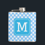 Personalize Stylish Baby Blue Gingham Monogram Hip Flask<br><div class="desc">Stylish monogrammed flask featuring a baby blue gingham pattern. It makes a great personalized gift. Personalize it by replacing the placeholder text. For more options such as to change the font and it's size click the "Customize" button. *Please note that the Zazzle Watermark that appears in the zoom preview will...</div>