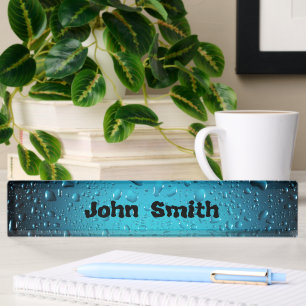 Personalize Stylish Cool Blue water drops Nameplate