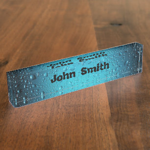 Personalize Stylish Cool Blue water drops Nameplate