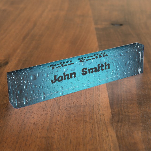 Personalize Stylish Cool Blue water drops Nameplate (Side)