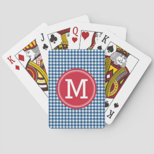 Personalize Stylish Country Blue Gingham Monogram Playing Cards