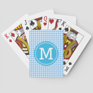 Personalize Stylish Country Blue Gingham Monogram Playing Cards