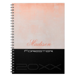 Personalize stylish Peach Pink Black Notebook